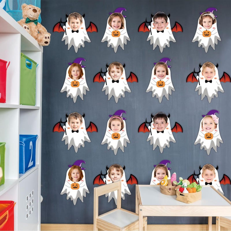 Zevulizen 50Pcs Ghost Cutouts with 100Pcs Glue Points, Ghost Bulletin Board Decorations Ghost Paper Cutouts with Photo Space for DIY Craft Classroom Door Wall Party Décor - Image 5